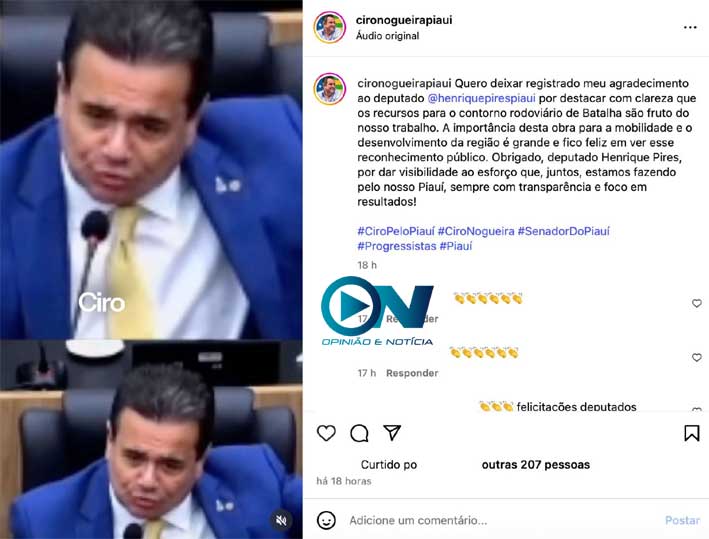 Ciro Nogueira agradece deputado Henrique Pires após corrigir Georgiano sobre retomada de obra em Batalha